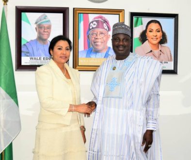 L-R, the Minister of State for Finance, Dr. Doris Uzoka - Anite and Minister of State for Agriculture and Food Security, Sen Dr Aliyu Sabi Abdullahi during the courtesy visit.